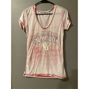 Campus Heritage Red Burnout V Neck Short Sleeve Oklahoma Sooners OU Size S
